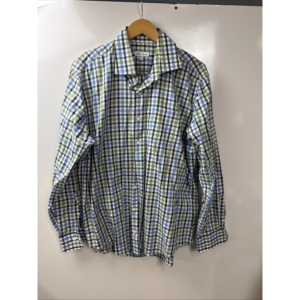 Peter Millar 100% Cotton Plaid Checks LS Shirt Men's L Multi-Color Button Front